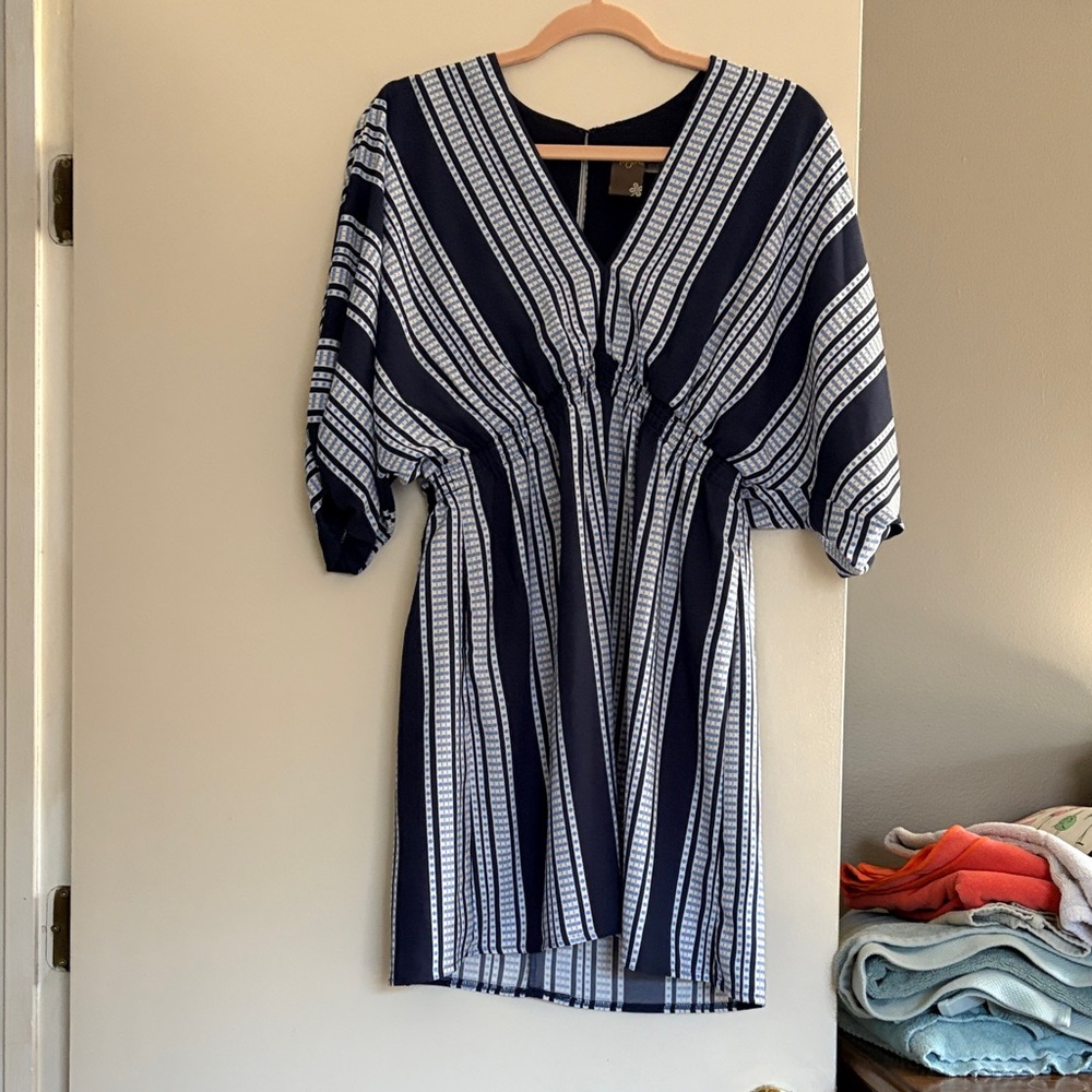 Taylor Navy and White Striped Long Sleeve Dress